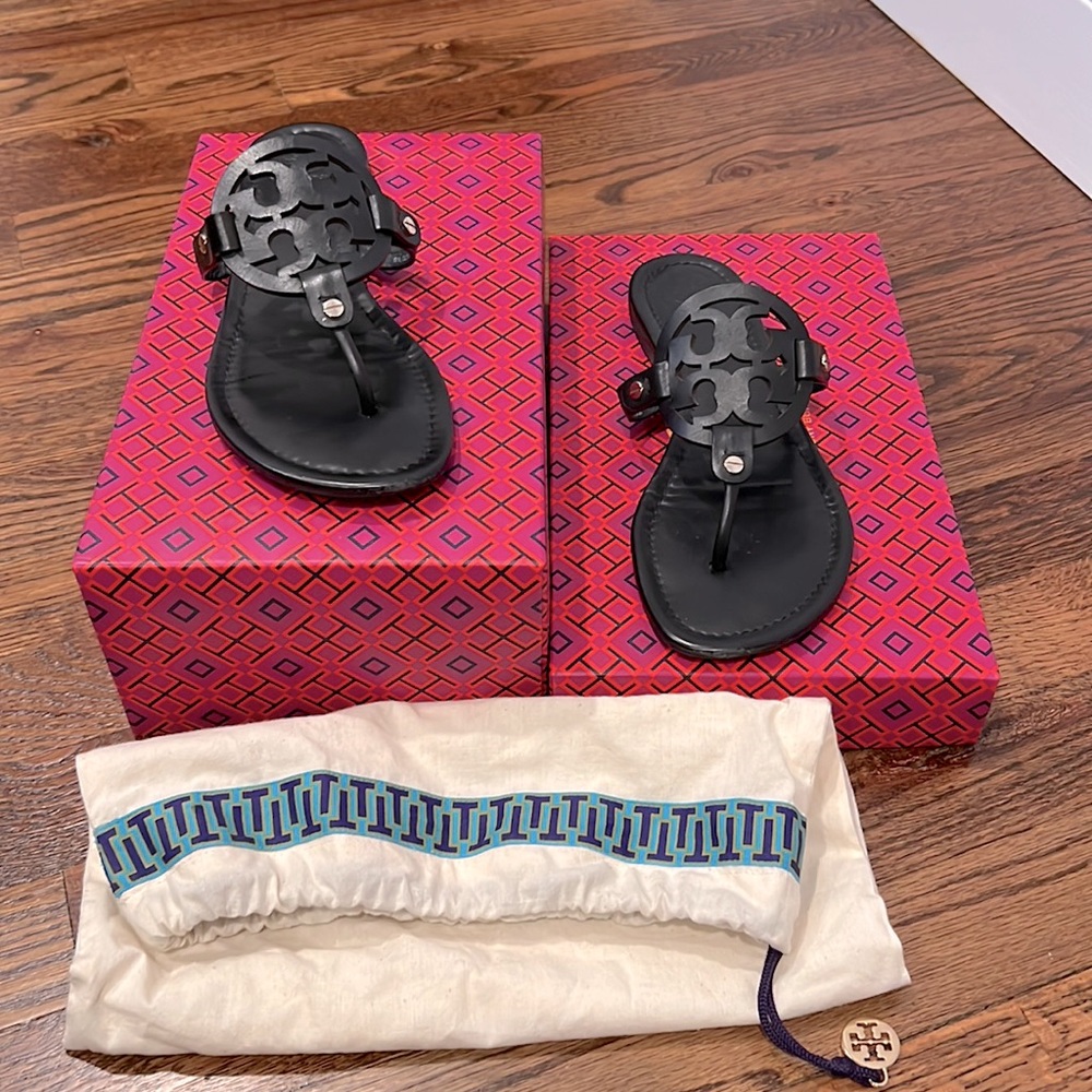 Tory Burch Miller Black Flat Sandals with Box and Dustbag